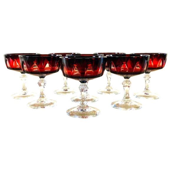 Vintage Cristal D'Arques Durand Ruby Red Crystal Champagne/Sherbert, Set of 8 - Picture 1 of 5